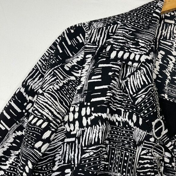 Notations Black and White Print Button Down Blouse - Picture 7 of 14